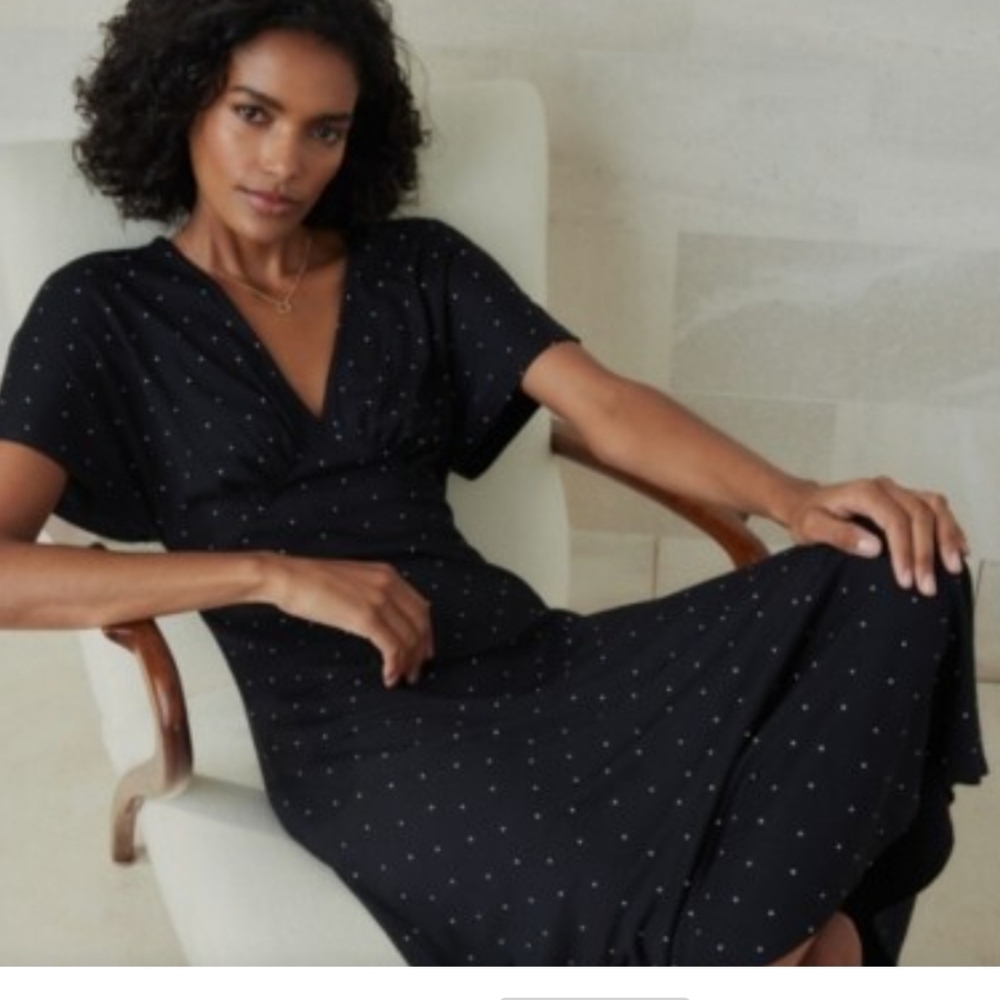 The White Company Black & White V-Neck Flutter Sleeve Jersey Dress Size 8